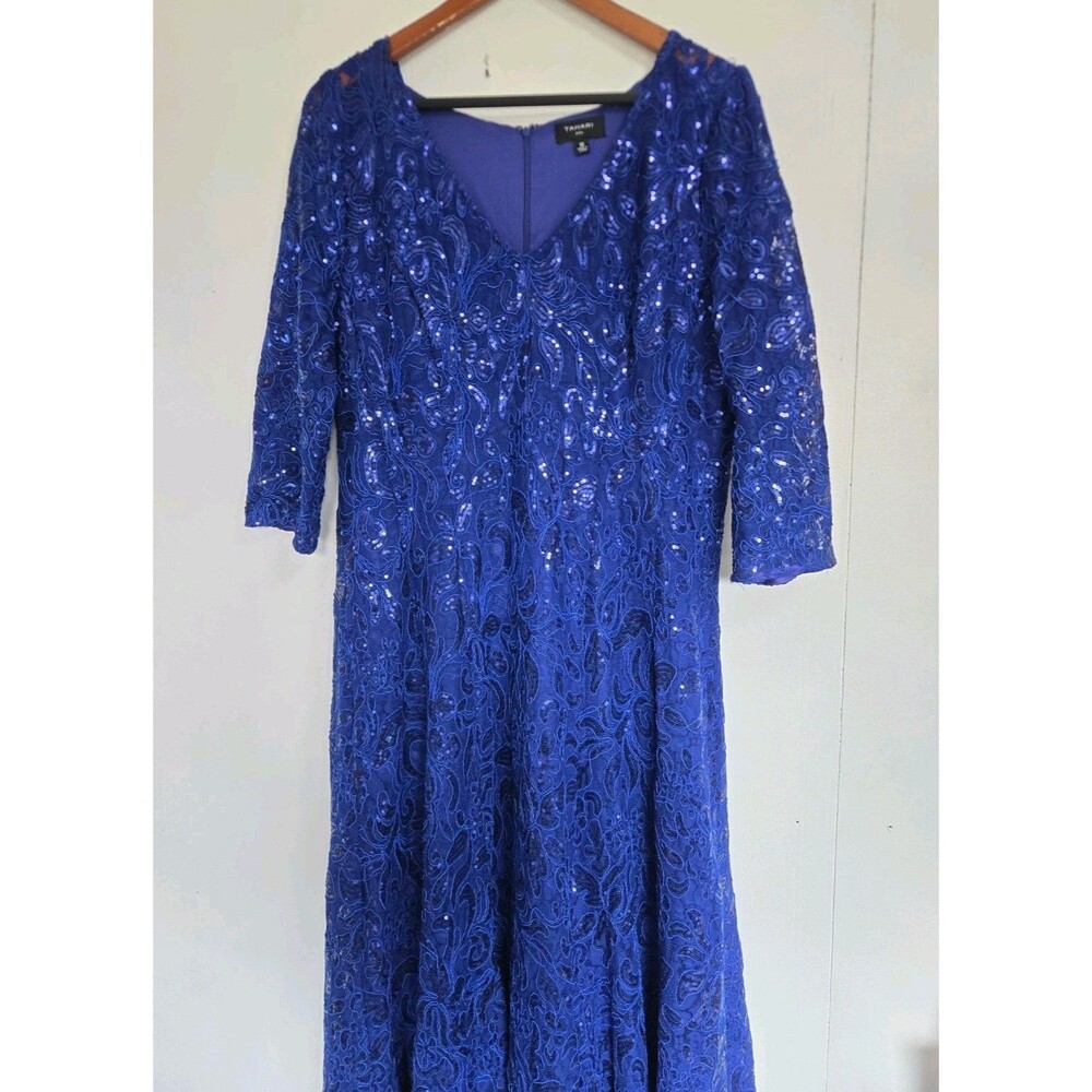 Tahari Dress Womens 16 Blue Sequin Arthur S. Levine ASL Evening Glam Event
